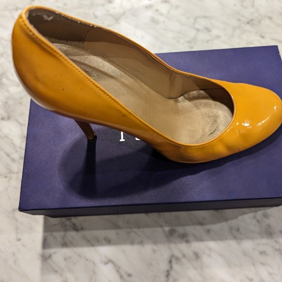 Stuart Weitzman stiletto high heels Size 9 Orange Wood bottom Patent leather - Picture 4 of 9